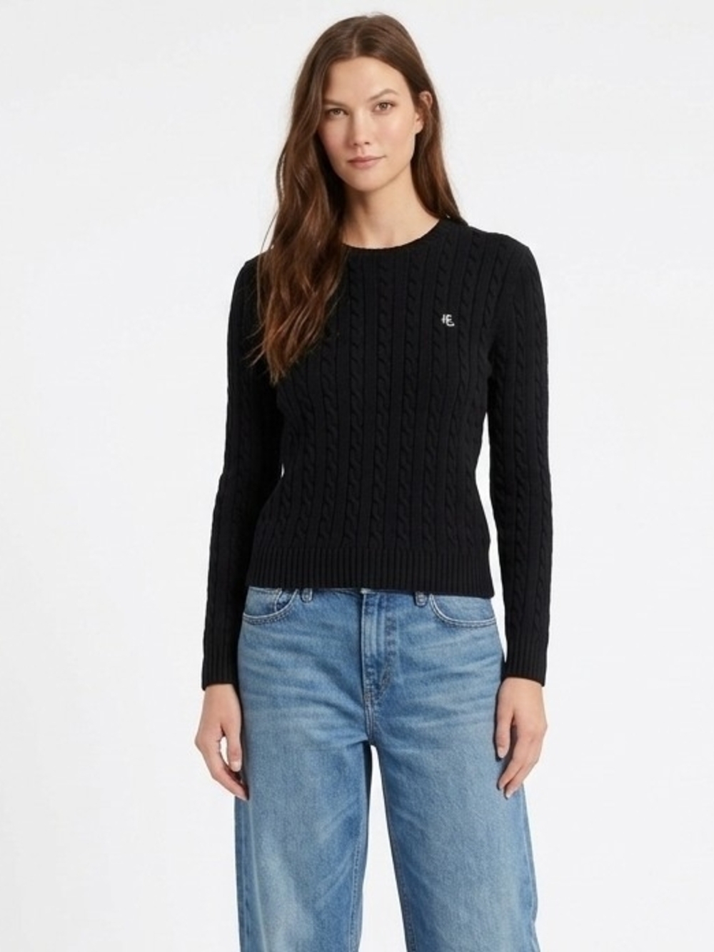 Vintage Lauren Ralph Lauren Cable-Knit Crewneck Sweater In Black - L